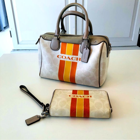 Coach Varsity Stripe Mini Bennett Satchel Handbag & Matching Wristlet Wallet - Picture 1 of 17